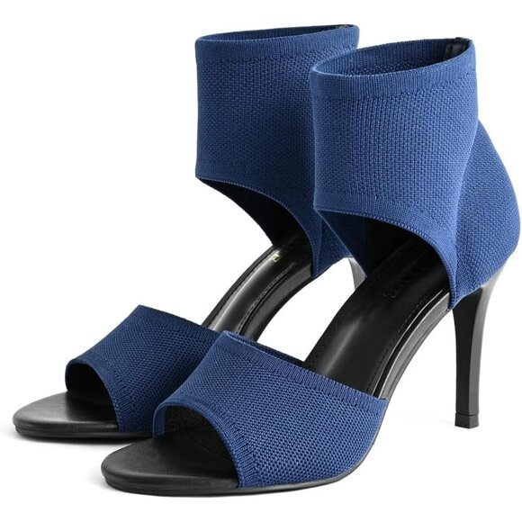 Blue 3 Inches Peep Toe Synthetic Stiletto Stretchy Heeled Sandals for Women - Picture 7 of 9